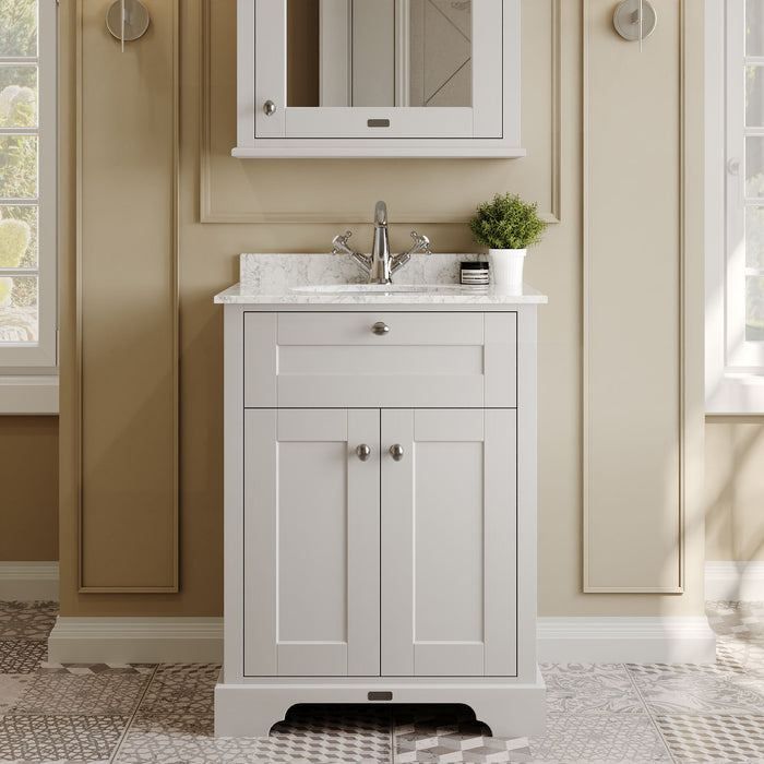 Old London 600mm Timeless Sand 2 Door Floor Standing Cabinet With 1 Tap Hole Marble Basin