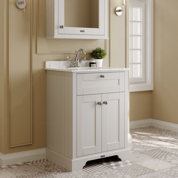 Old London 600mm Timeless Sand 2 Door Floor Standing Cabinet With 1 Tap Hole Marble Basin