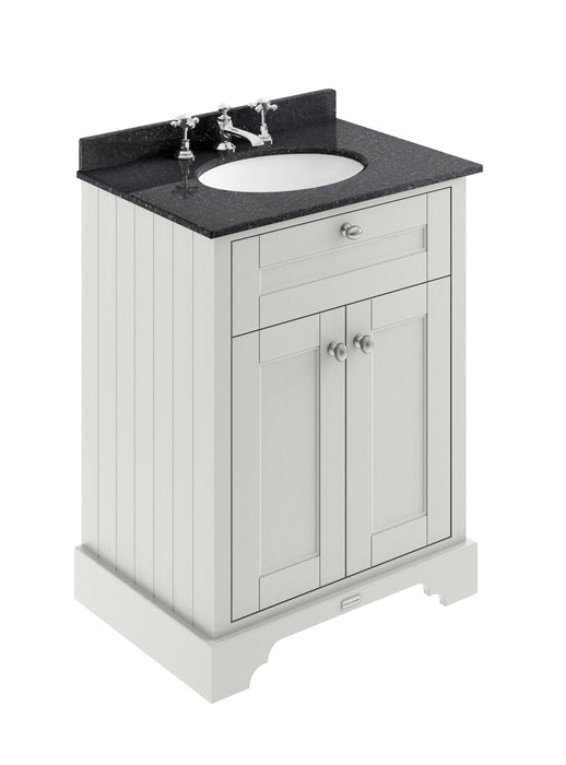 Old London 600mm Timeless Sand 2 Door Floor Standing Cabinet With 3 Tap Holes Marble Basin