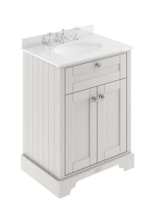 Old London 600mm Timeless Sand 2 Door Floor Standing Cabinet With 3 Tap Holes Marble Basin