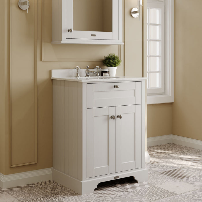 Old London 600mm Timeless Sand 2 Door Floor Standing Cabinet With 3 Tap Holes Marble Basin