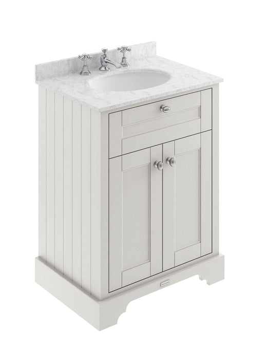 Old London 600mm Timeless Sand 2 Door Floor Standing Cabinet With 3 Tap Holes Marble Basin