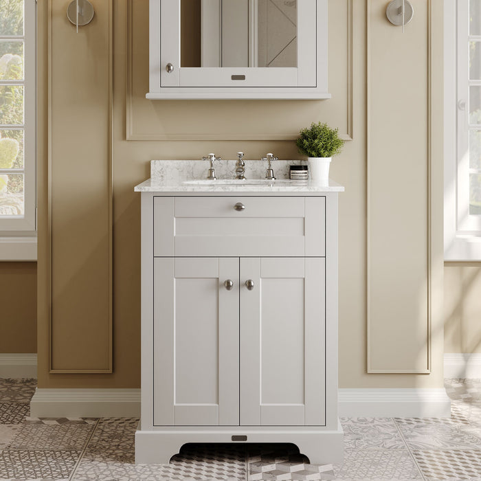 Old London 600mm Timeless Sand 2 Door Floor Standing Cabinet With 3 Tap Holes Marble Basin