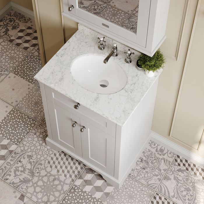 Old London 600mm Timeless Sand 2 Door Floor Standing Cabinet With 3 Tap Holes Marble Basin