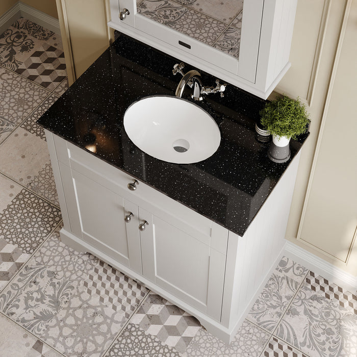 Old London 800mm Timeless Sand 2 Door Floor Standing Cabinet With 1 Tap Hole Marble Basin