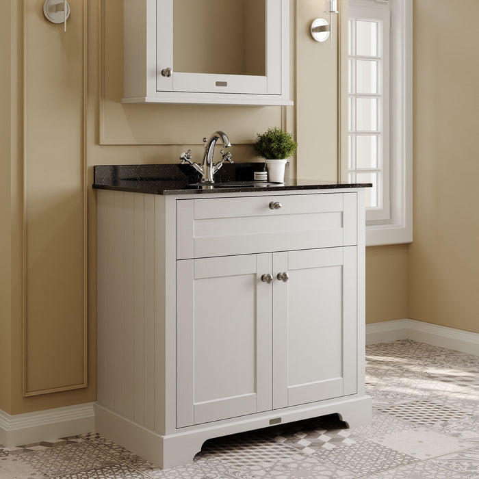 Old London 800mm Timeless Sand 2 Door Floor Standing Cabinet With 1 Tap Hole Marble Basin