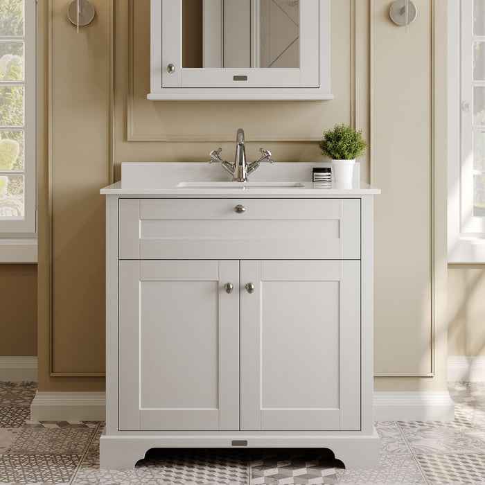 Old London 800mm Timeless Sand 2 Door Floor Standing Cabinet With 1 Tap Hole Marble Basin