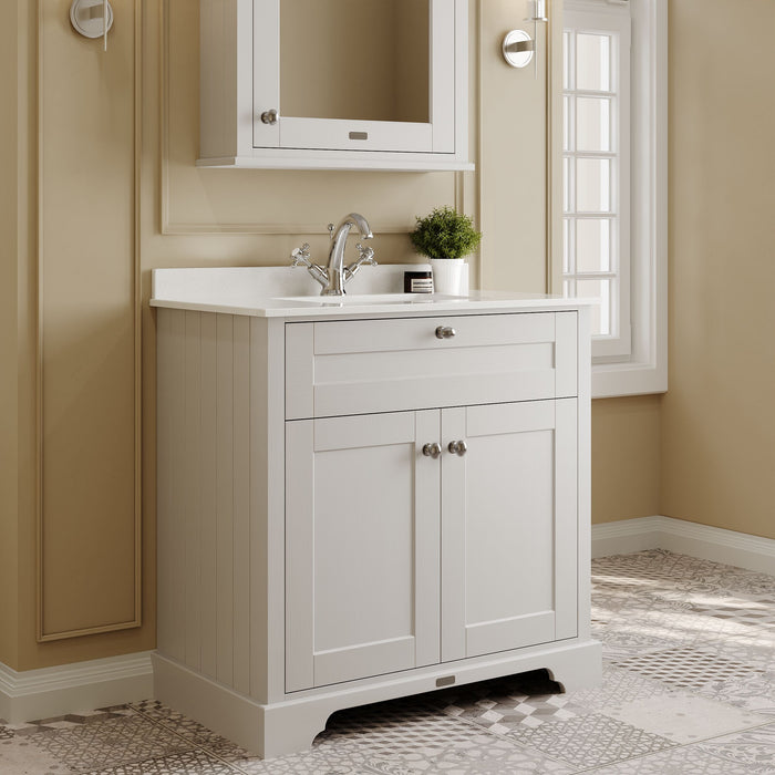 Old London 800mm Timeless Sand 2 Door Floor Standing Cabinet With 1 Tap Hole Marble Basin
