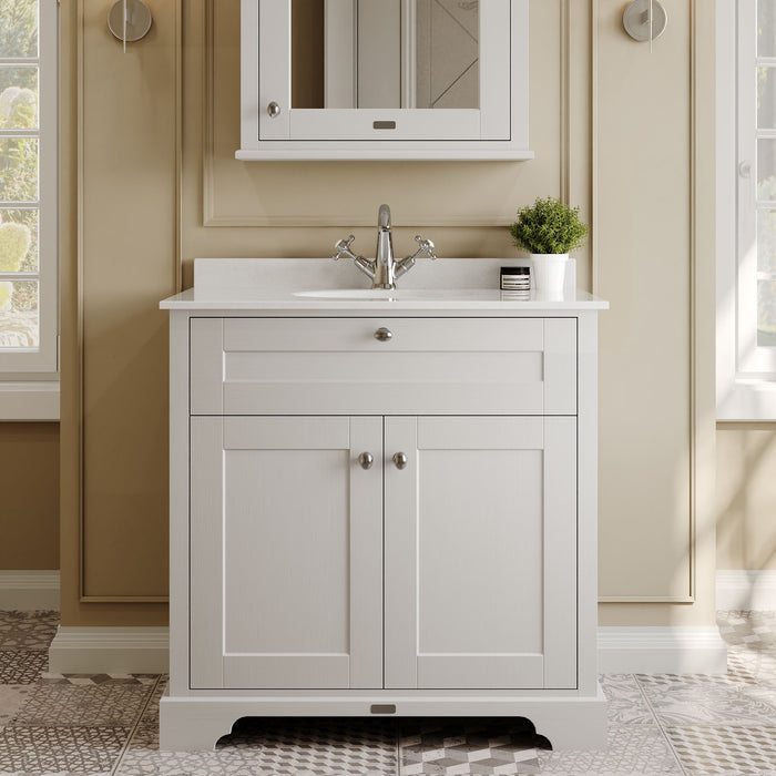 Old London 800mm Timeless Sand 2 Door Floor Standing Cabinet With 1 Tap Hole Marble Basin