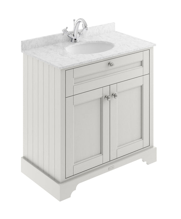 Old London 800mm Timeless Sand 2 Door Floor Standing Cabinet With 1 Tap Hole Marble Basin