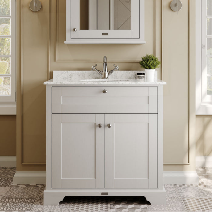 Old London 800mm Timeless Sand 2 Door Floor Standing Cabinet With 1 Tap Hole Marble Basin