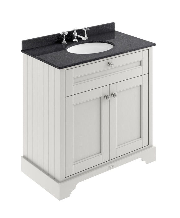 Old London 800mm Timeless Sand 2 Door Floor Standing Cabinet With 3 Tap Holes Marble Basin
