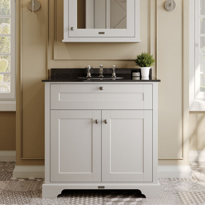 Old London 800mm Timeless Sand 2 Door Floor Standing Cabinet With 3 Tap Holes Marble Basin