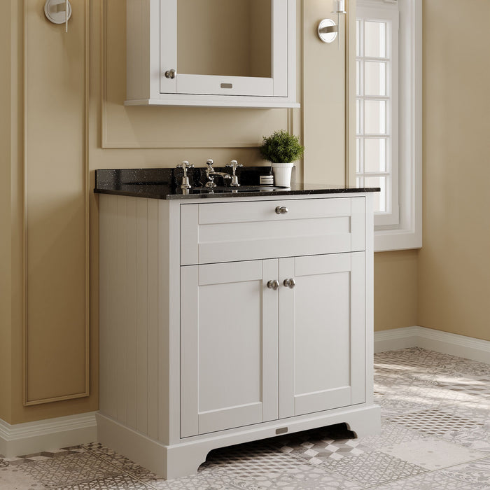 Old London 800mm Timeless Sand 2 Door Floor Standing Cabinet With 3 Tap Holes Marble Basin