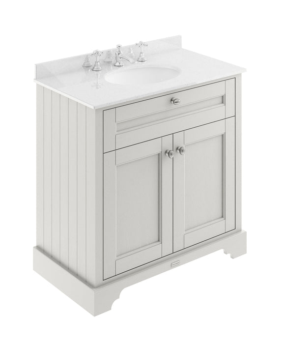 Old London 800mm Timeless Sand 2 Door Floor Standing Cabinet With 3 Tap Holes Marble Basin