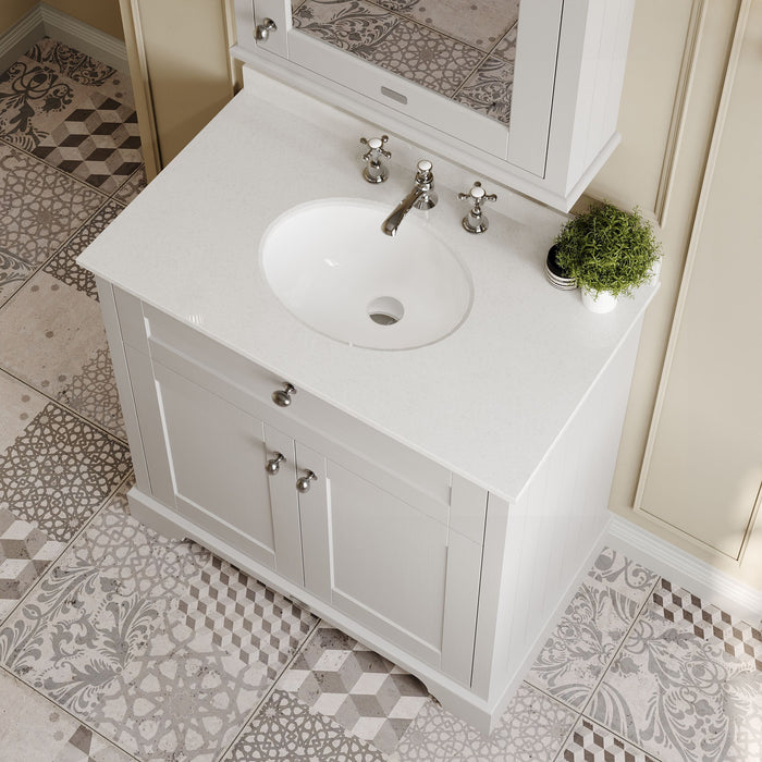 Old London 800mm Timeless Sand 2 Door Floor Standing Cabinet With 3 Tap Holes Marble Basin