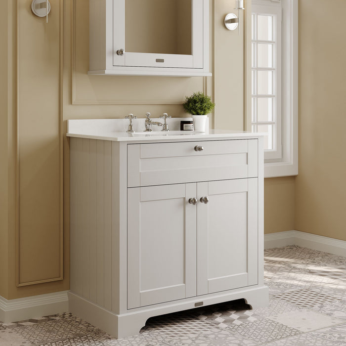 Old London 800mm Timeless Sand 2 Door Floor Standing Cabinet With 3 Tap Holes Marble Basin