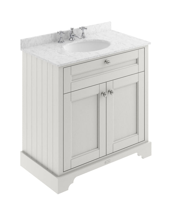 Old London 800mm Timeless Sand 2 Door Floor Standing Cabinet With 3 Tap Holes Marble Basin