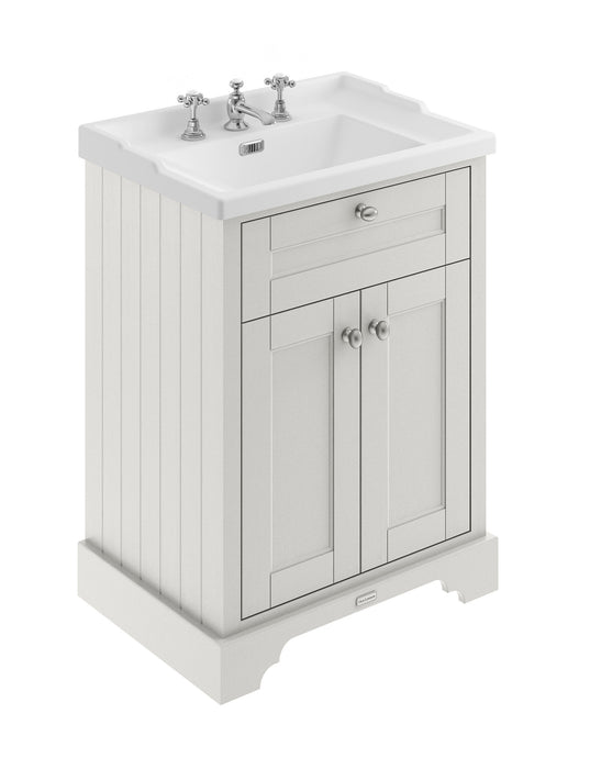 Old London 600mm Timeless Sand 2 Door Floor Standing Cabinet With 3 Tap Holes Basin