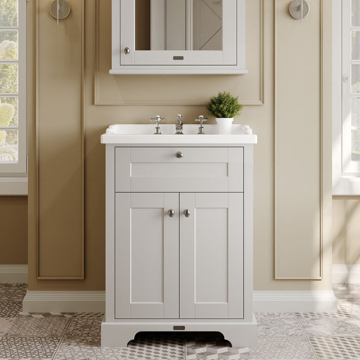 Old London 600mm Timeless Sand 2 Door Floor Standing Cabinet With 3 Tap Holes Basin