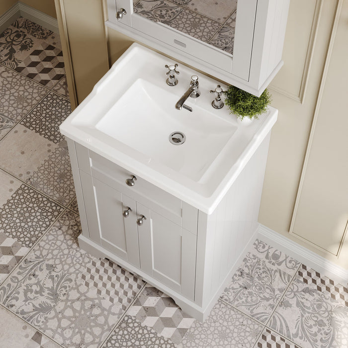Old London 600mm Timeless Sand 2 Door Floor Standing Cabinet With 3 Tap Holes Basin