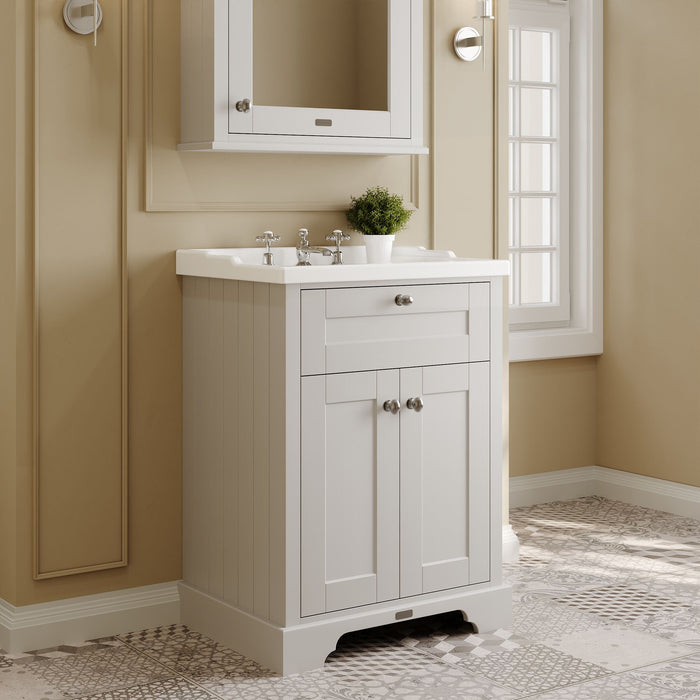 Old London 600mm Timeless Sand 2 Door Floor Standing Cabinet With 3 Tap Holes Basin