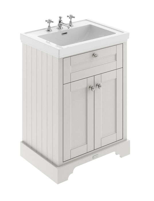 Old London 600mm Timeless Sand 2 Door Floor Standing Vanity Unit With 3 Tap Holes Basin