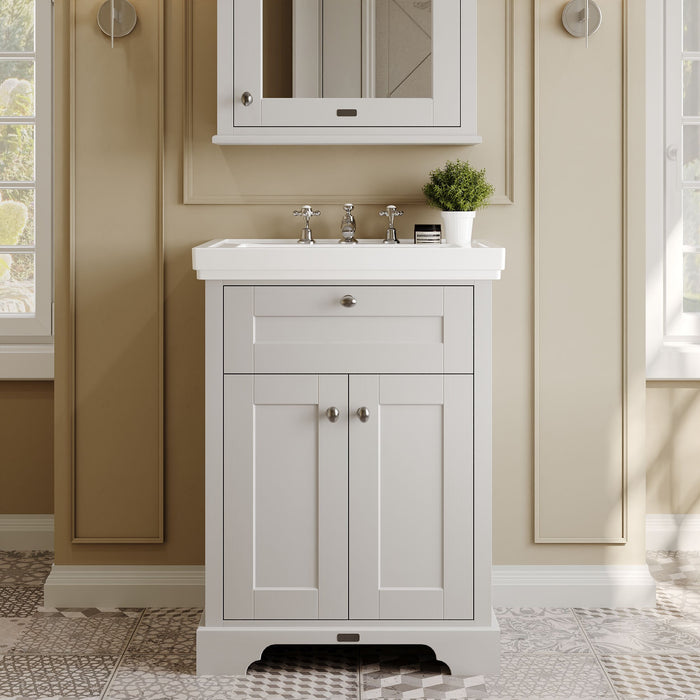 Old London 600mm Timeless Sand 2 Door Floor Standing Vanity Unit With 3 Tap Holes Basin