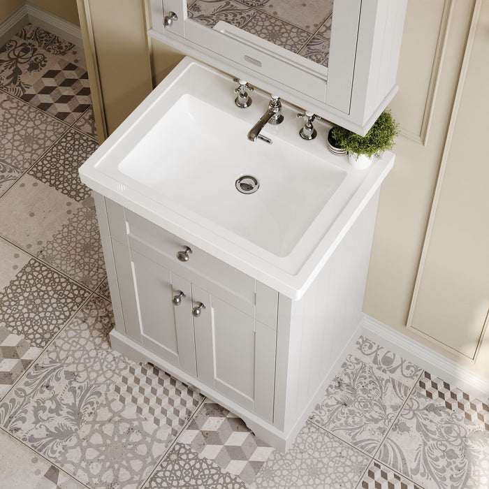 Old London 600mm Timeless Sand 2 Door Floor Standing Vanity Unit With 3 Tap Holes Basin