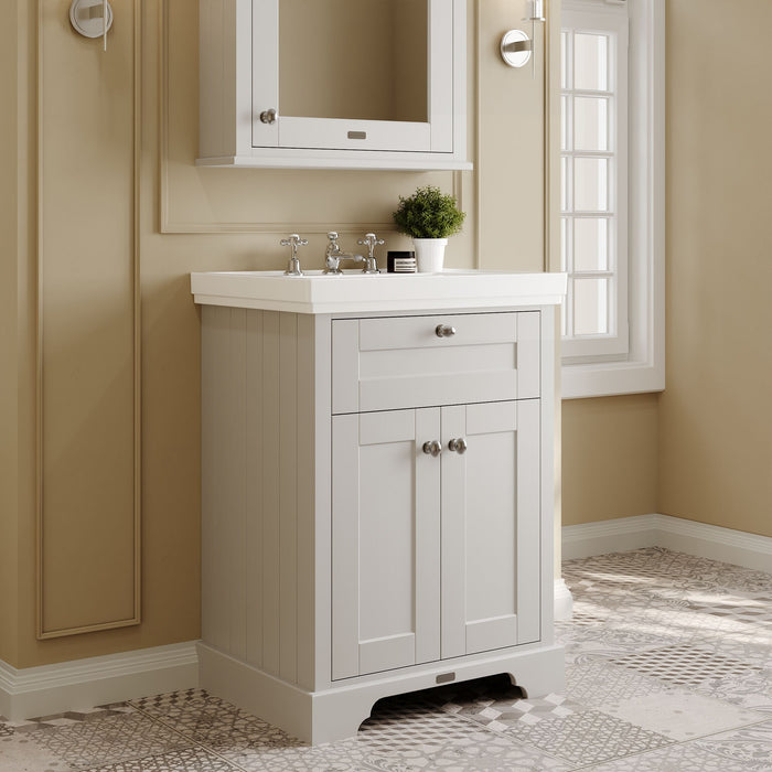 Old London 600mm Timeless Sand 2 Door Floor Standing Vanity Unit With 3 Tap Holes Basin