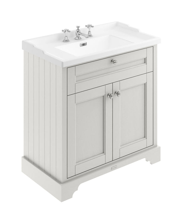 Old London 800mm Timeless Sand 2 Door Floor Standing Cabinet With 3 Tap Holes Basin