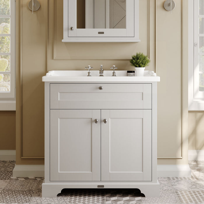 Old London 800mm Timeless Sand 2 Door Floor Standing Cabinet With 3 Tap Holes Basin