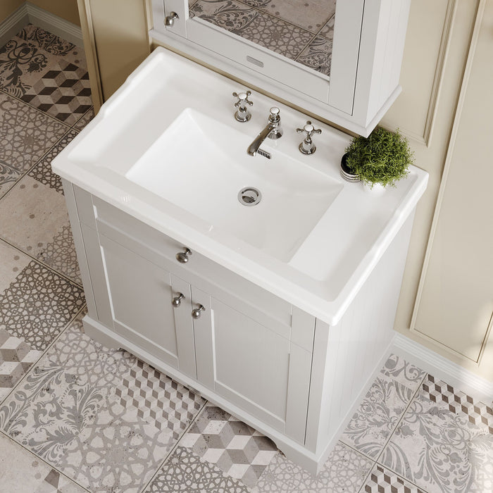 Old London 800mm Timeless Sand 2 Door Floor Standing Cabinet With 3 Tap Holes Basin