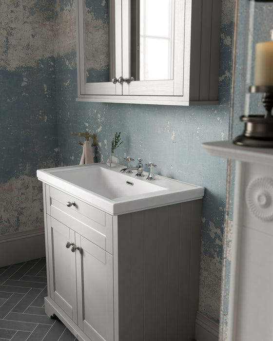 Old London 800mm Timeless Sand 2 Door Floor Standing Vanity Unit With 3 Tap Holes Basin