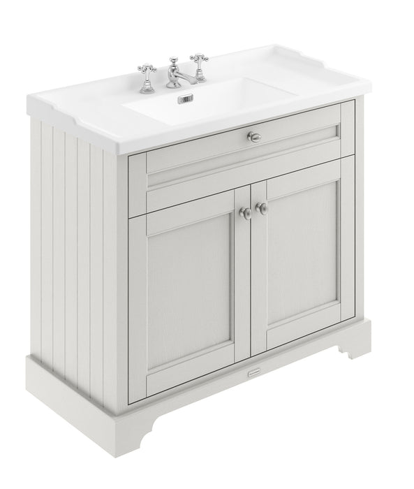 Old London 1000mm Timeless Sand 2 Door Floor Standing Cabinet With 3 Tap Holes Basin