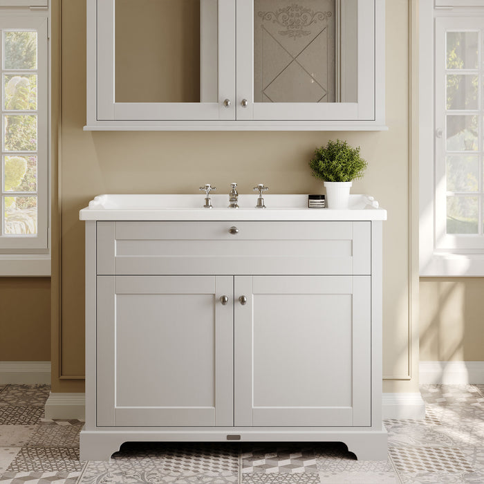 Old London 1000mm Timeless Sand 2 Door Floor Standing Cabinet With 3 Tap Holes Basin
