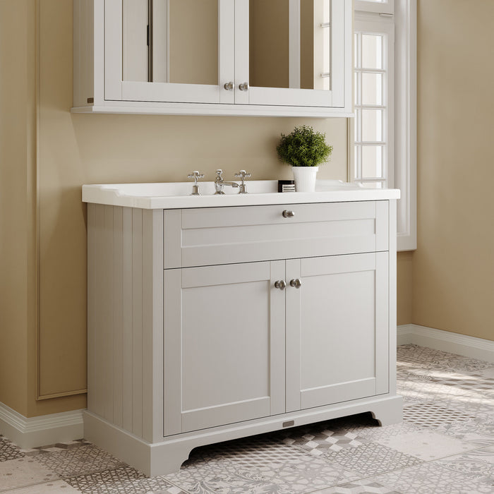 Old London 1000mm Timeless Sand 2 Door Floor Standing Cabinet With 3 Tap Holes Basin