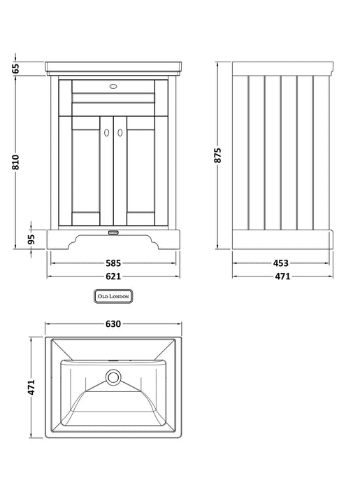 Old London 600mm Timeless Sand 2 Door Floor Standing Vanity Unit With Basin