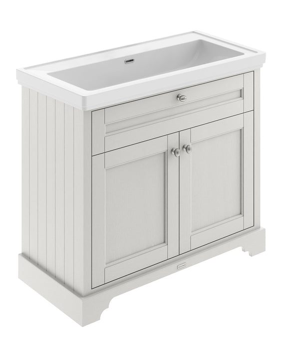 Old London 1000mm Timeless Sand 2 Door Floor Standing Vanity Unit With Fireclay Basin