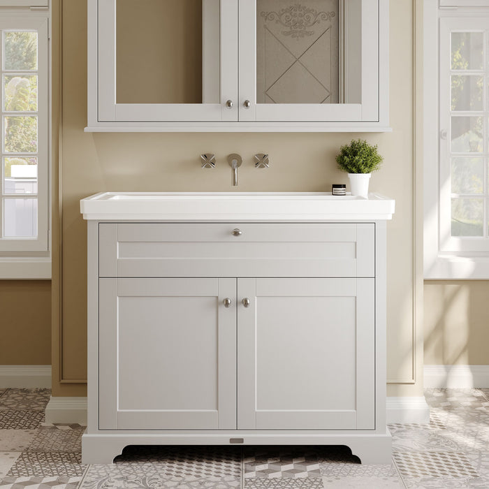 Old London 1000mm Timeless Sand 2 Door Floor Standing Vanity Unit With Fireclay Basin
