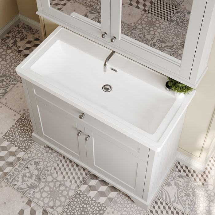 Old London 1000mm Timeless Sand 2 Door Floor Standing Vanity Unit With Fireclay Basin
