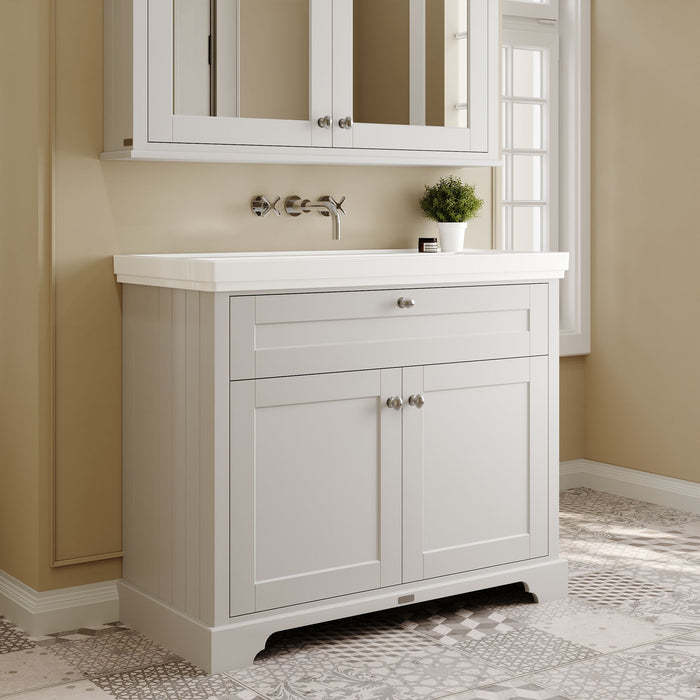 Old London 1000mm Timeless Sand 2 Door Floor Standing Vanity Unit With Fireclay Basin