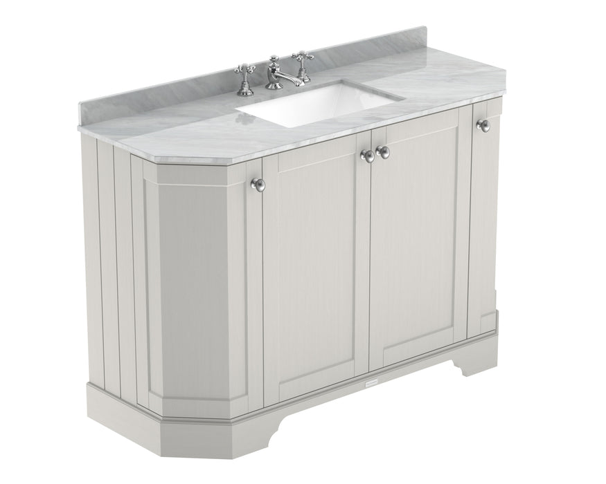 Old London 1200mm Timeless Sand 4 Door Floor Standing Angled Vanity Unit With 3 Tap Holes Grey Marble Basin
