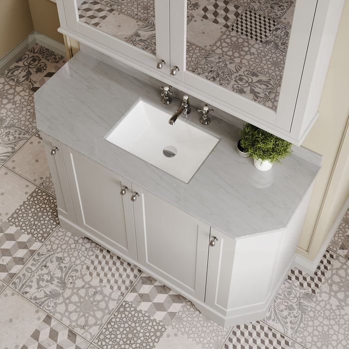 Old London 1200mm Timeless Sand 4 Door Floor Standing Angled Vanity Unit With 3 Tap Holes Grey Marble Basin