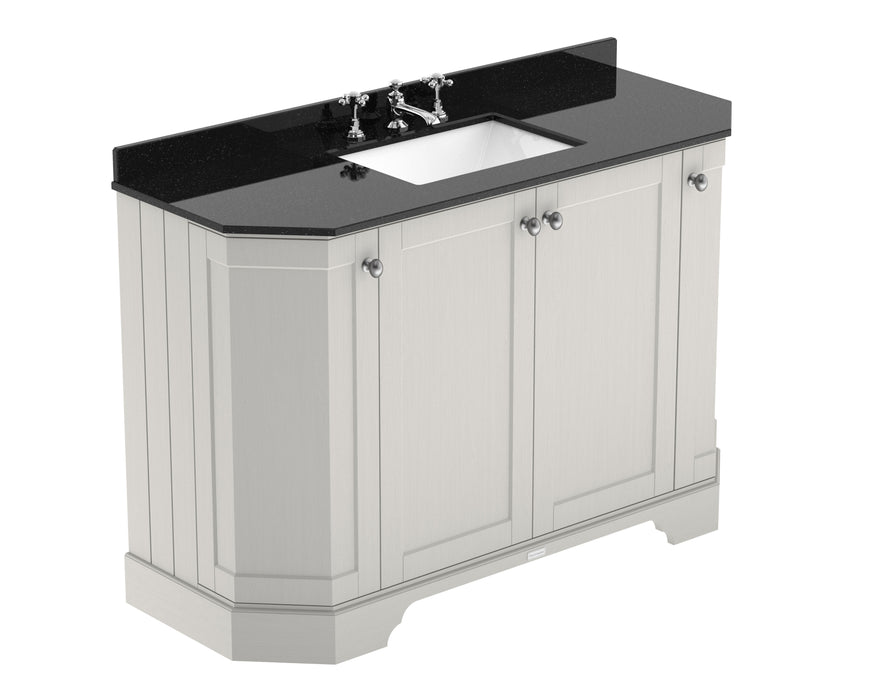 Old London 1200mm Timeless Sand 4 Door Floor Standing Angled Vanity Unit With 3 Tap Holes Black Marble Basin