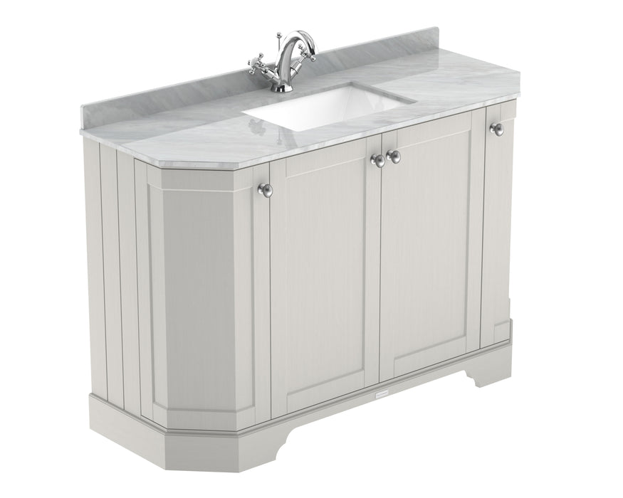 Old London 1200mm Timeless Sand 4 Door Floor Standing Angled Vanity Unit With 1 Tap Hole Grey Marble Basin