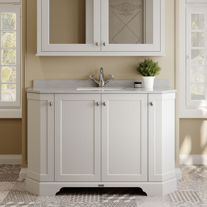 Old London 1200mm Timeless Sand 4 Door Floor Standing Angled Vanity Unit With 1 Tap Hole Grey Marble Basin
