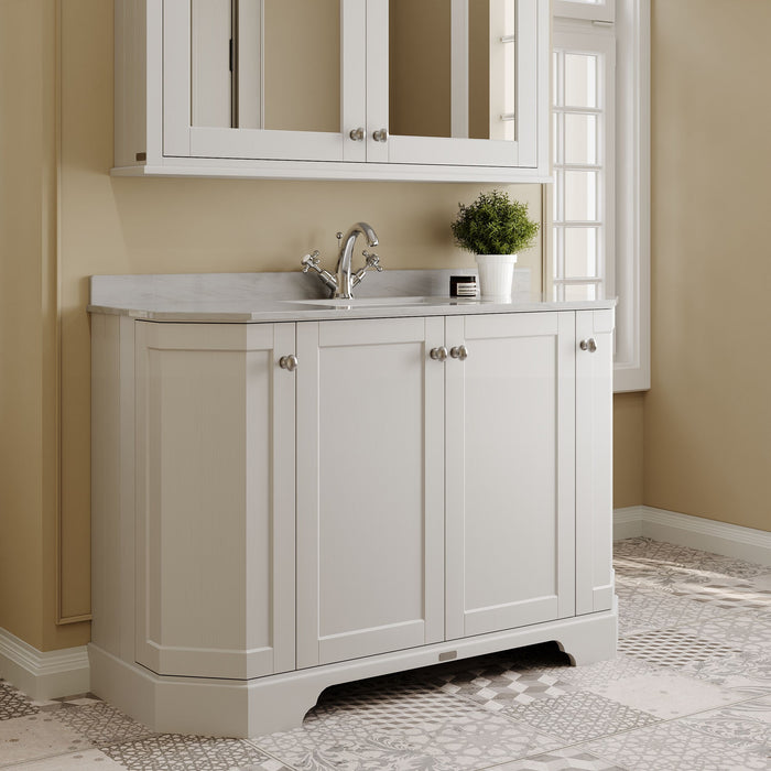 Old London 1200mm Timeless Sand 4 Door Floor Standing Angled Vanity Unit With 1 Tap Hole Grey Marble Basin