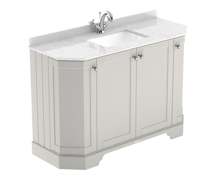 Old London 1200mm Timeless Sand 4 Door Floor Standing Angled Vanity Unit With 1 Tap Hole White Marble Basin