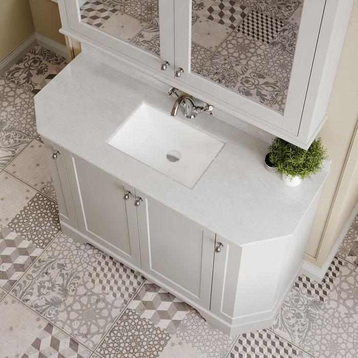 Old London 1200mm Timeless Sand 4 Door Floor Standing Angled Vanity Unit With 1 Tap Hole White Marble Basin